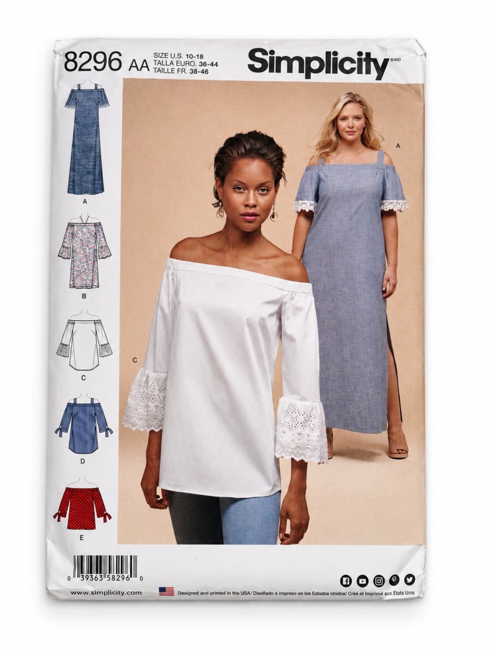 Simplicity 8296 Off Shoulder Dress Top Pattern Uncut Size 10-18